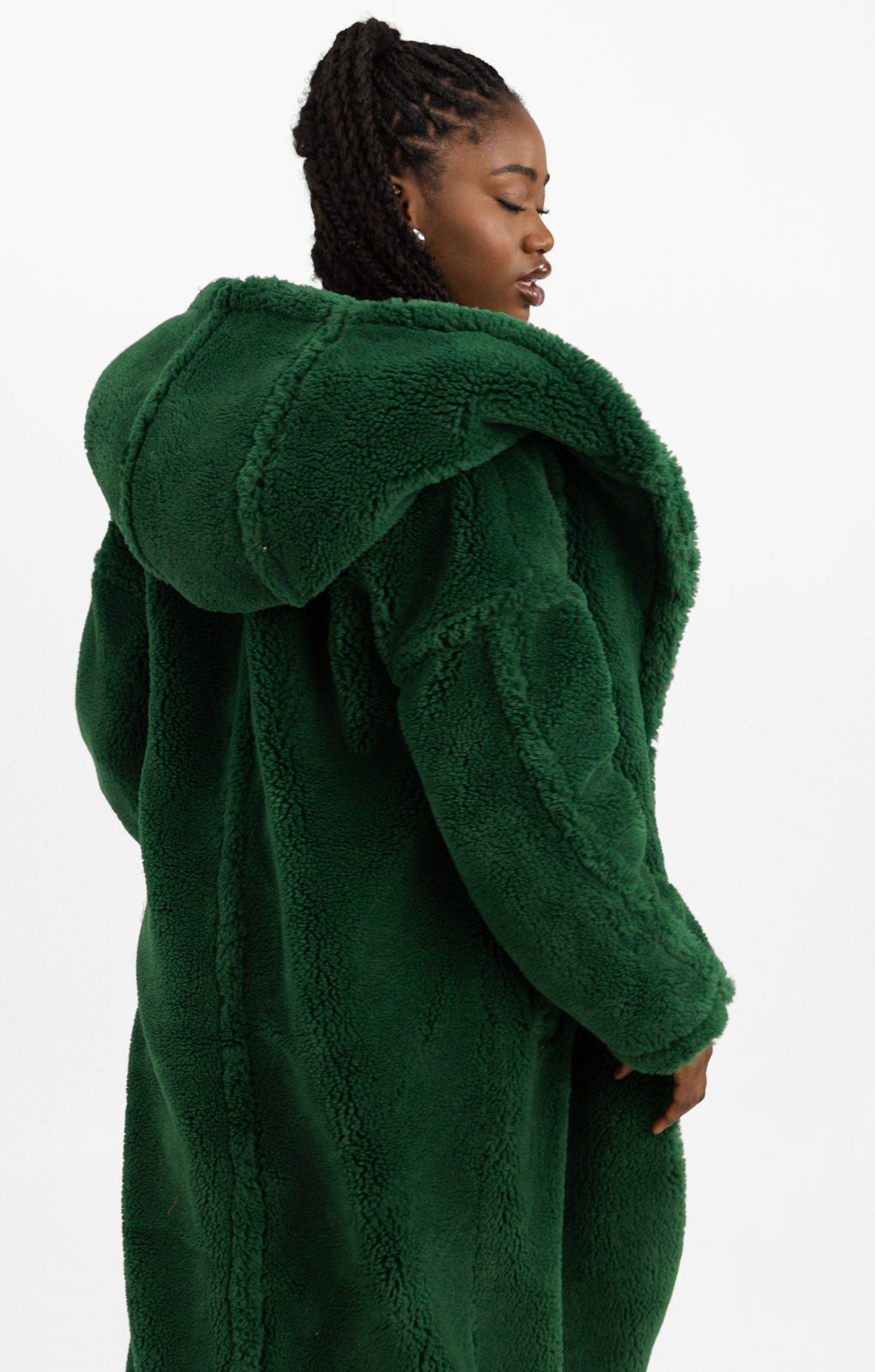 Topshop Hooded Borg Coat In Green