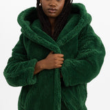 Topshop Hooded Borg Coat In Green
