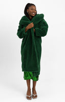 Topshop Hooded Borg Coat In Green
