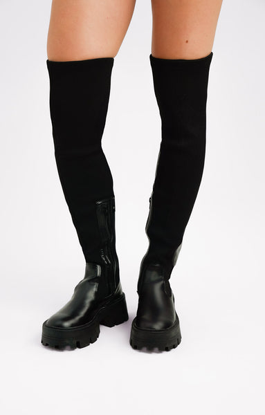 Rent ASOS DESIGN Kellis Chunky Flat Over The Knee Boots In Black