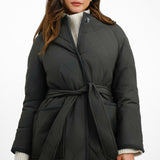 Topshop Collarless Quilted Coat In Charcoal