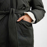 Topshop Collarless Quilted Coat In Charcoal