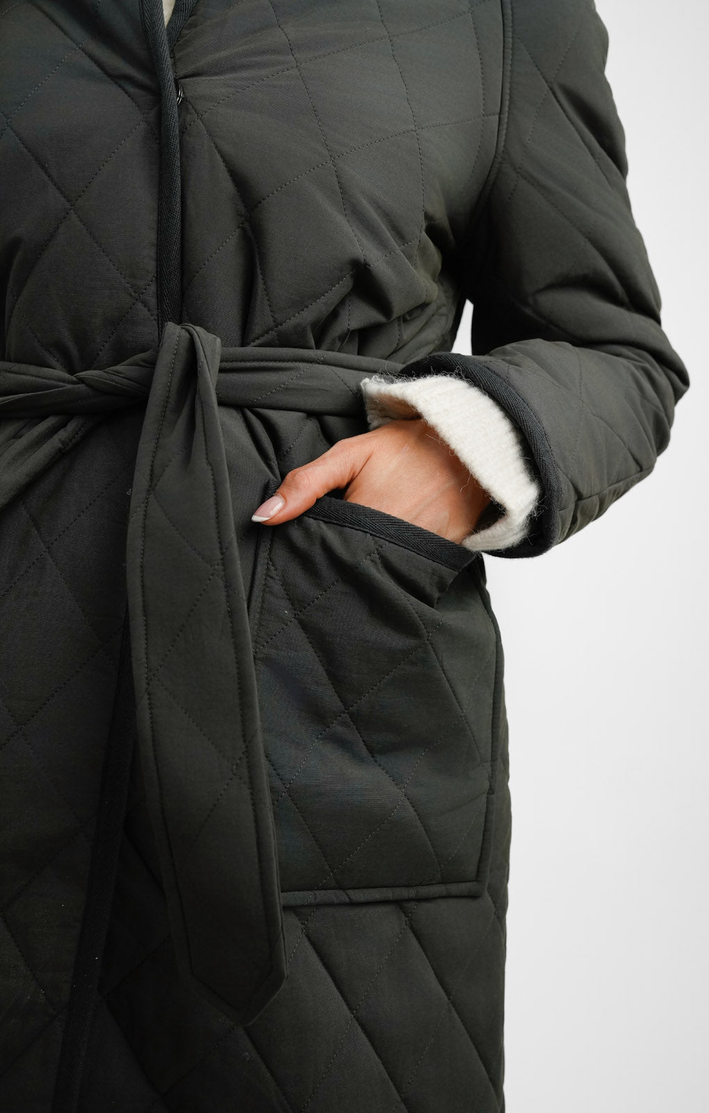 Topshop Collarless Quilted Coat In Charcoal