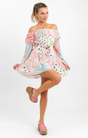 ASOS DESIGN Off The Shoulder Mini Dress With Lace Inserts In Patchwork Print