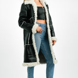 Topshop Faux Shearling Longline Jacket With Faux Fur Trims In Black