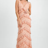 Pretty Lavish Tiered Ruffle Midaxi Dress In Orange Terracotta Stripe – dresses by Pretty Lavish, available to rent from Hirestreet