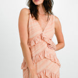 Pretty Lavish Tiered Ruffle Midaxi Dress In Orange Terracotta Stripe – dresses by Pretty Lavish, available to rent from Hirestreet