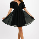 ASOS DESIGN Off Shoulder Organza Mini Dress With Ruffle Bodice Detail In Black