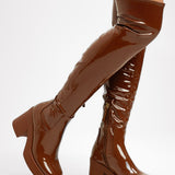 Steve Madden Seasons Heeled Over The Knee Boots In Cognac Brown Patent