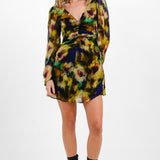 Topshop Blurred Tie Dye Floral Ruched Mini Tea Dress In Multi