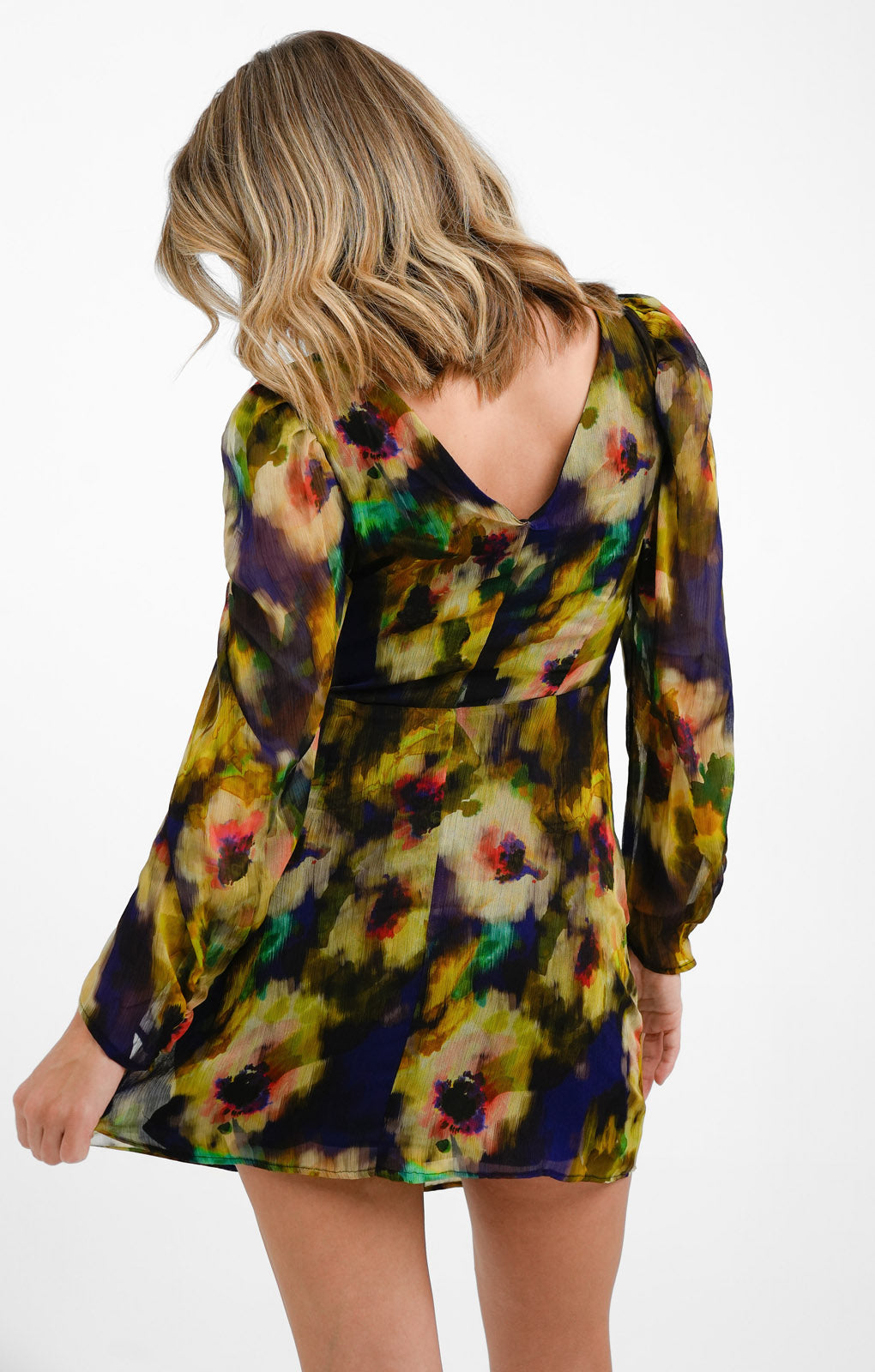Topshop Blurred Tie Dye Floral Ruched Mini Tea Dress In Multi