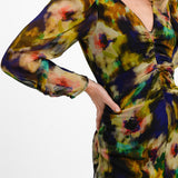 Topshop Blurred Tie Dye Floral Ruched Mini Tea Dress In Multi