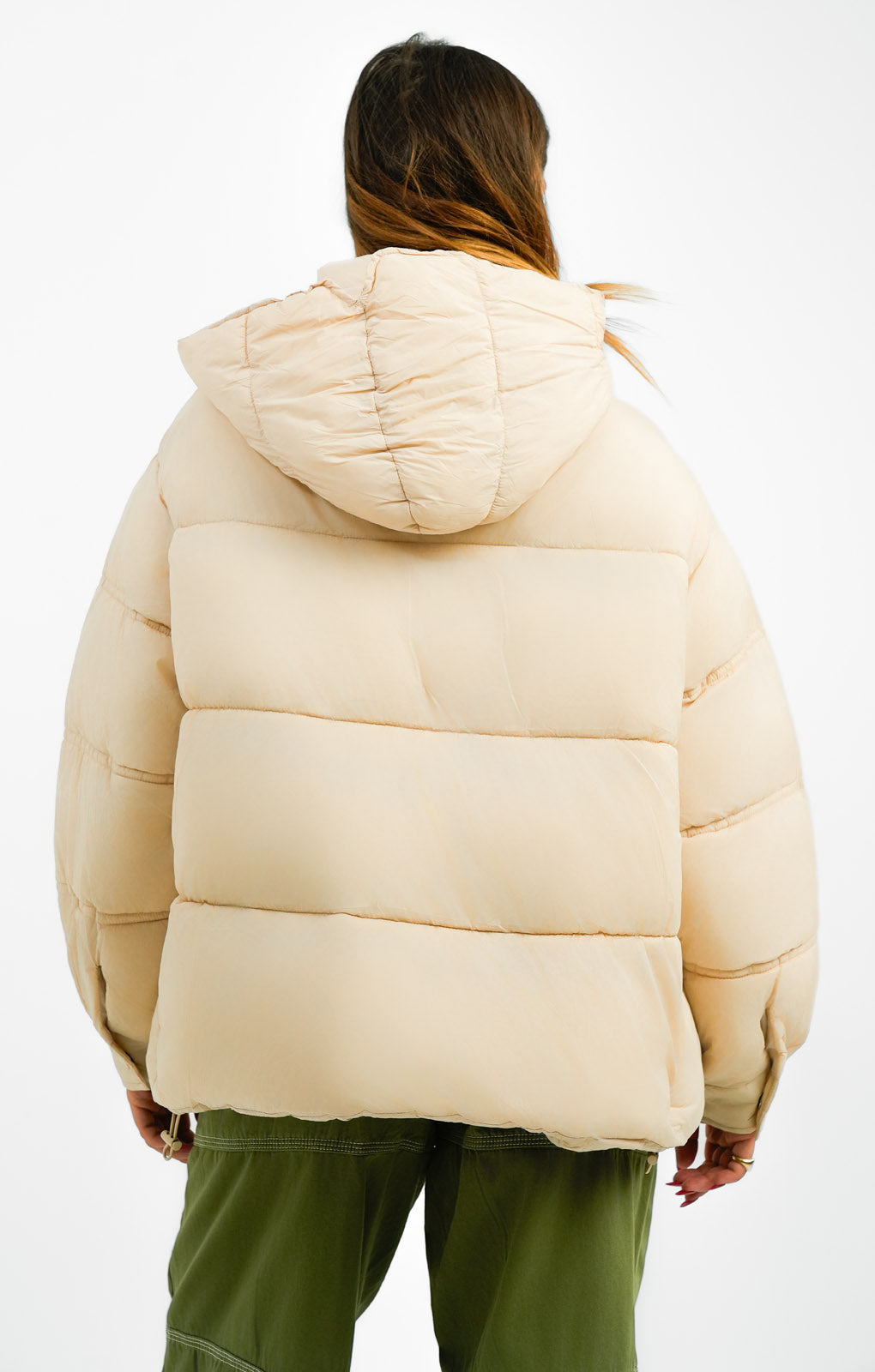 Topshop Mid Length Swing Hem Hooded Puffer Jacket In Stone