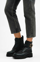 London Rebel Leather Buckle Lace Up In Black