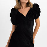 Topshop Crushed Velvet Mini Tea Dress In Black