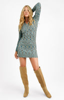 Gianni Feraud Space Knit Long Sleeve Mini Dress In Blue Brown Multi