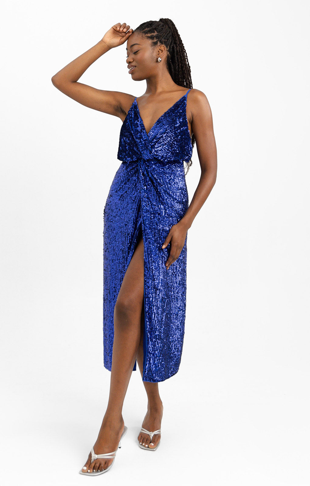 ASOS EDITION Sequin Twist Front Cami Midi Dress In Purple