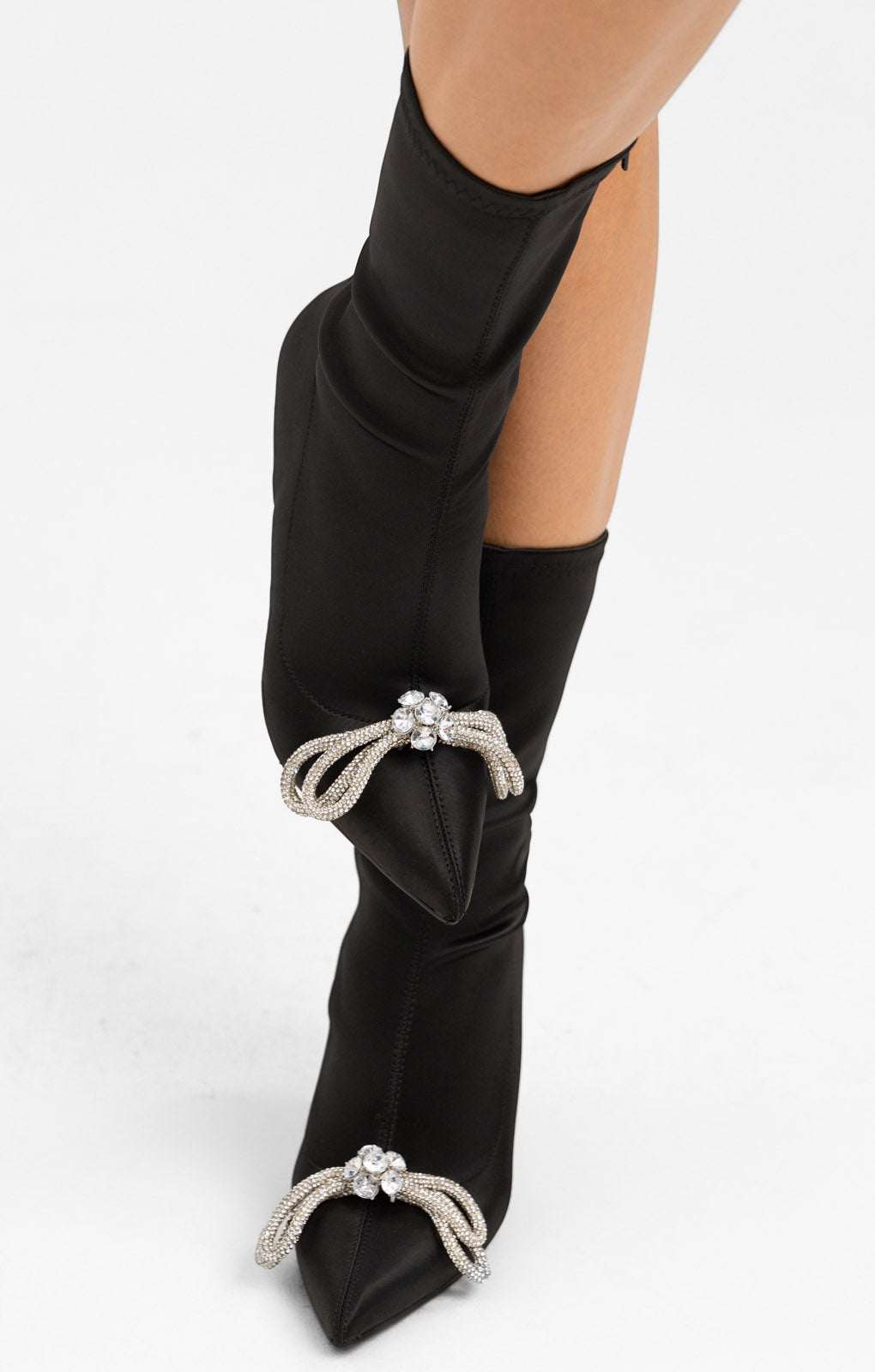 ASOS DESIGN Empress Heeled Bow Embellished Sock Boots In Black