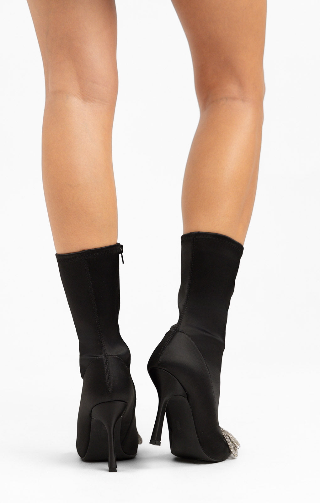 ASOS DESIGN Empress Heeled Bow Embellished Sock Boots In Black