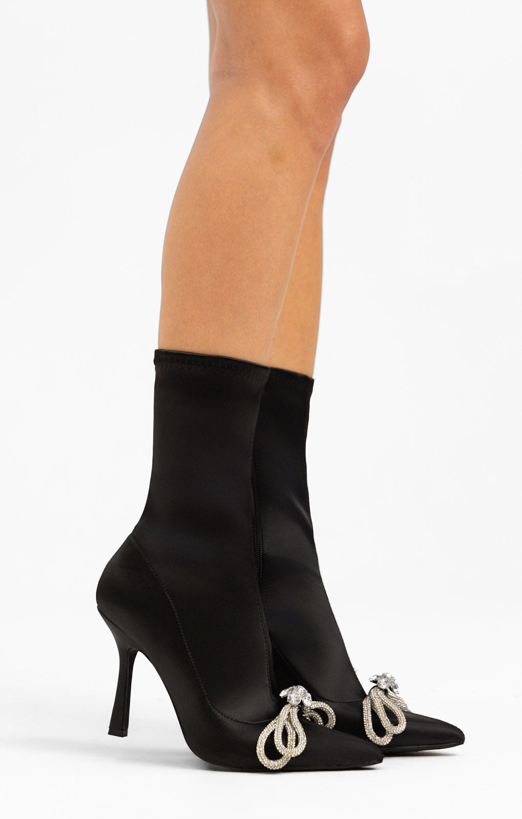 ASOS DESIGN Empress Heeled Bow Embellished Sock Boots In Black