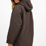 Topshop Mid Length Borg Lined Hooded Parka In Chocolate