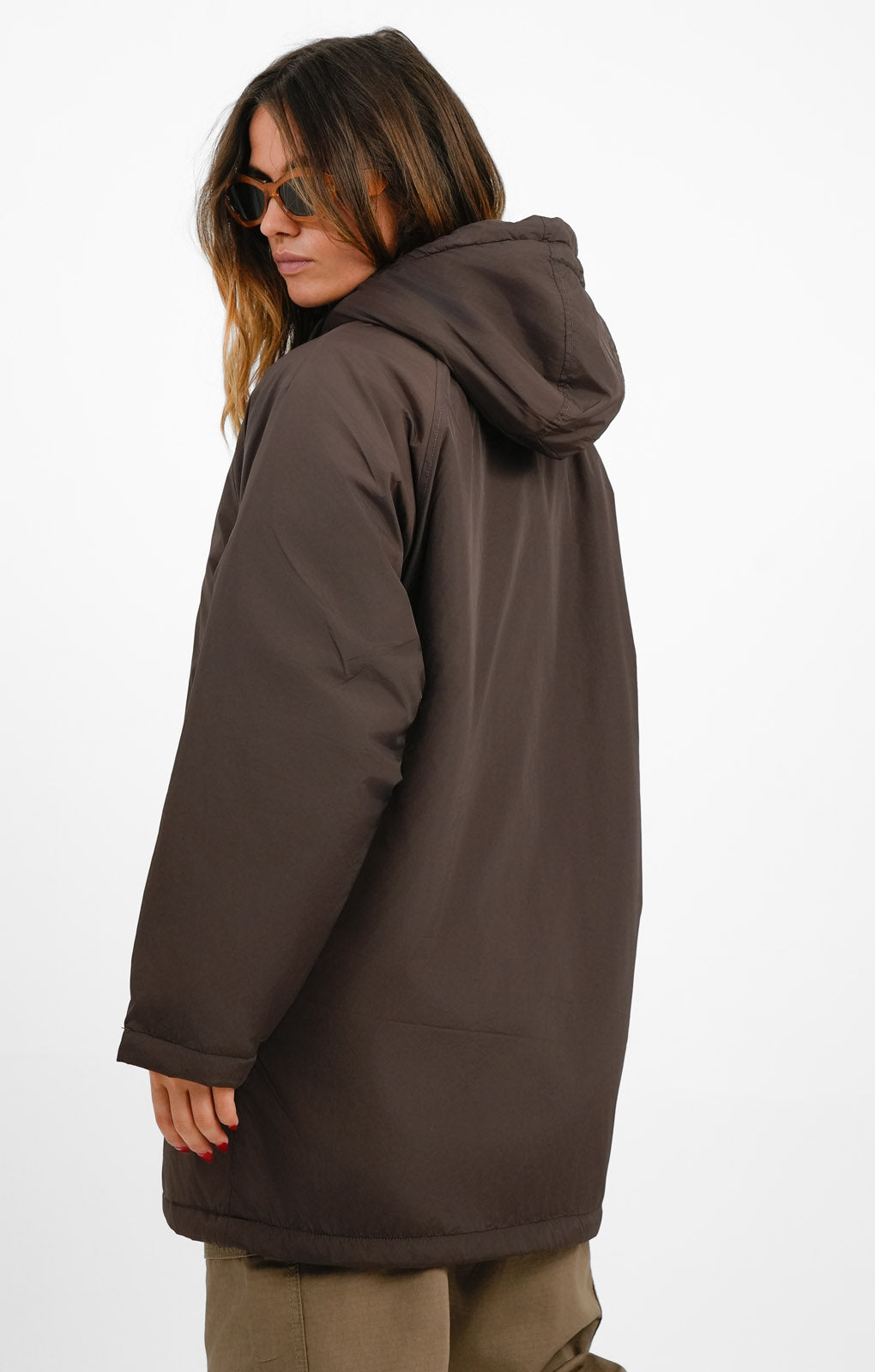 Topshop Mid Length Borg Lined Hooded Parka In Chocolate