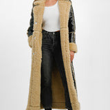 QED London Vinyl Longline Coat With Borg Contrast In Black