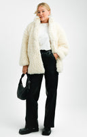QED London Oversized Borg Coat In Ivory