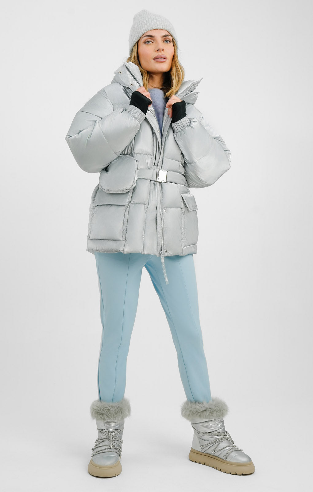 ASOS 4505 Ski Jacket In Silver With Bum Bag
