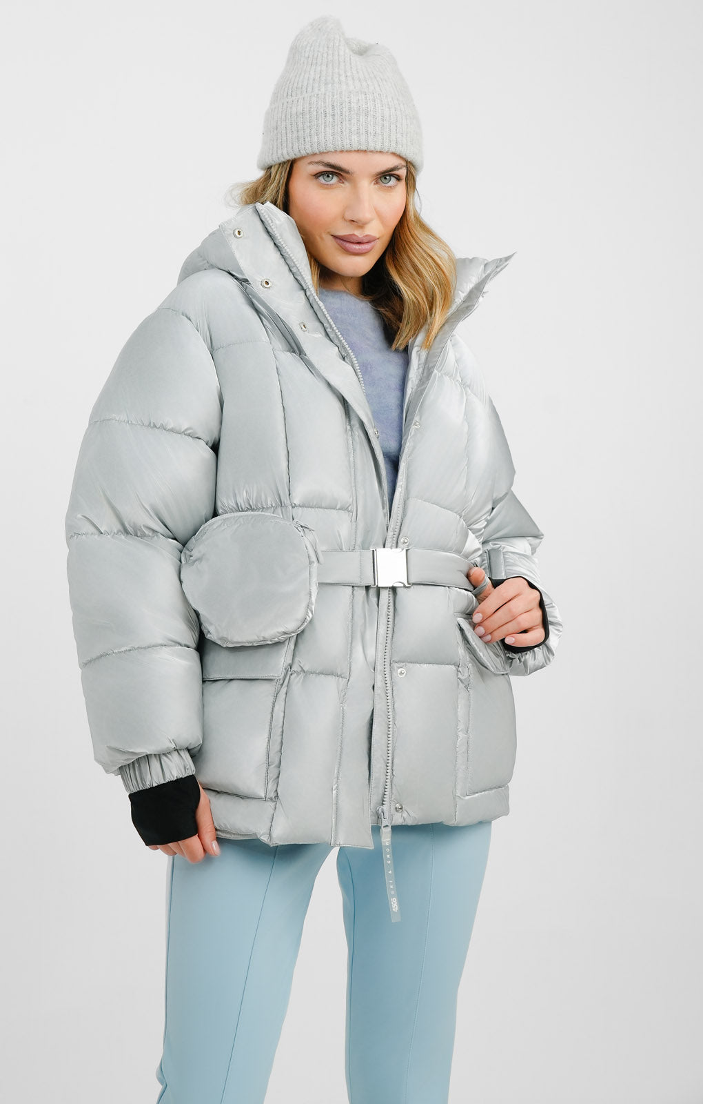 ASOS 4505 Ski Jacket In Silver With Bum Bag