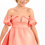 ASOS DESIGN Off Shoulder Ruffle Midi Prom Dress In Coral
