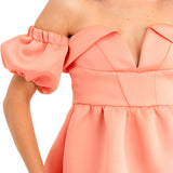 ASOS DESIGN Off Shoulder Ruffle Midi Prom Dress In Coral