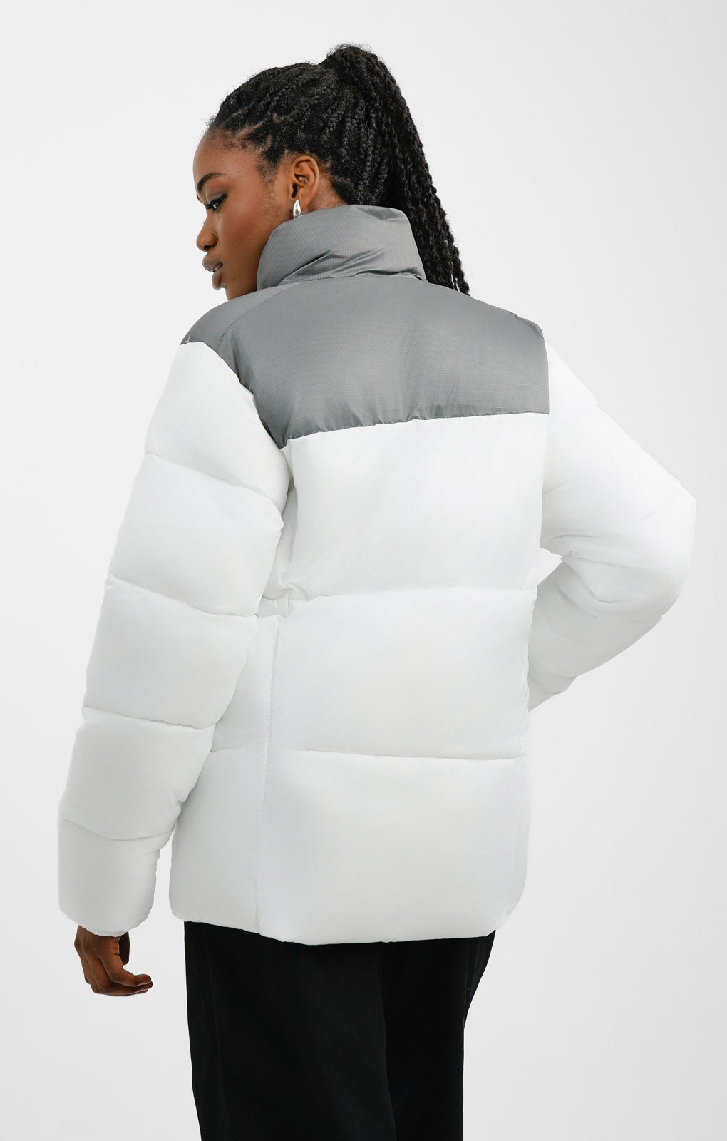 Columbia Puffect Puffer Jacket In Grey And White