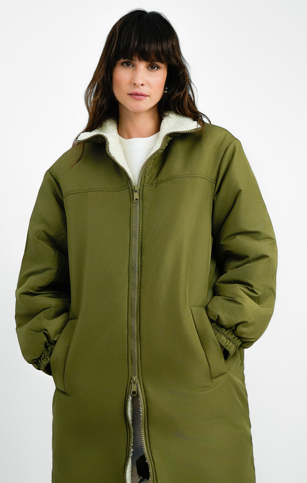ASOS DESIGN Reversible Borg Parka In Khaki