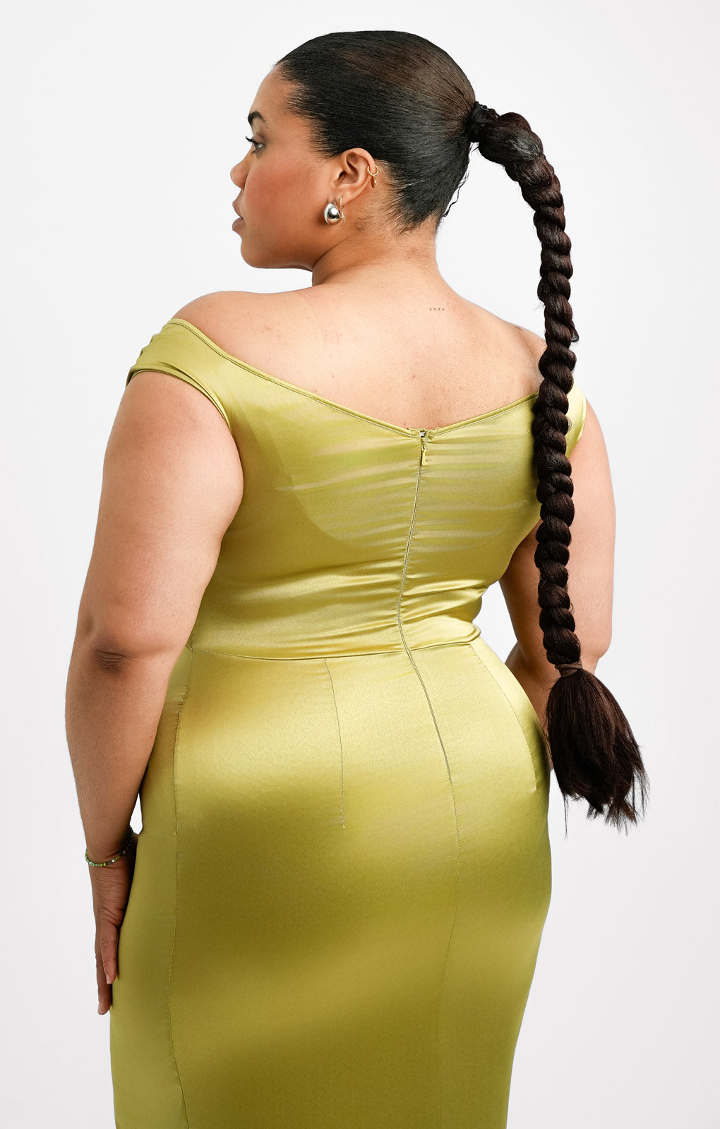 ASOS DESIGN Curve Off Shoulder Corset Satin Midi Dress In Olive