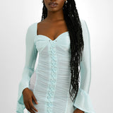 ASOS DESIGN Cupped Lace Up Mini Dress With Flared Sleeve In Icy Blue