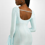 ASOS DESIGN Cupped Lace Up Mini Dress With Flared Sleeve In Icy Blue