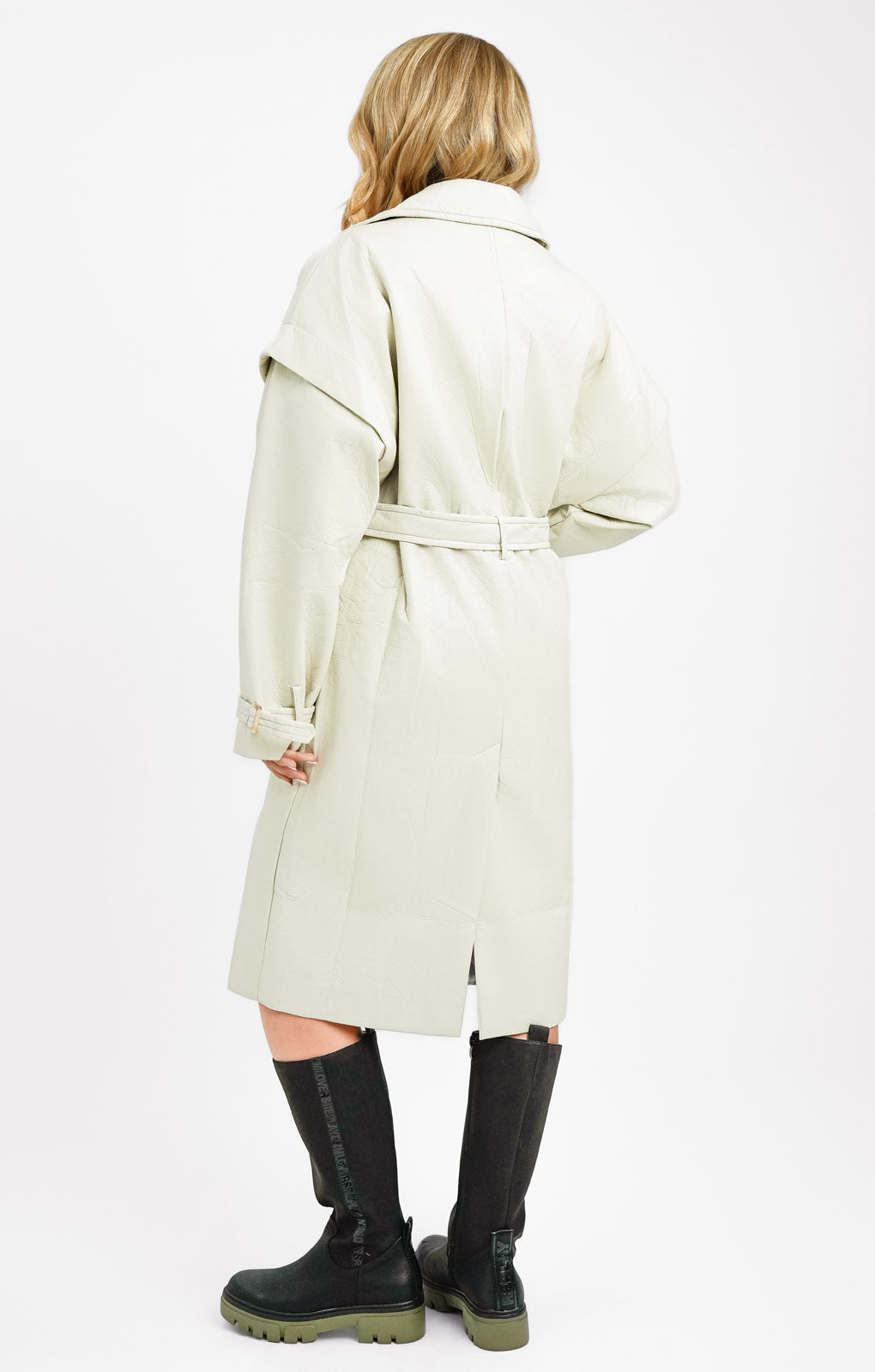 Aria Cove Vegan Leather Drop Shoulder Trench Coat In Cream