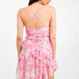 ASOS DESIGN Halter Neck Ruched Asymmetric Frill Mini Dress In Floral Print