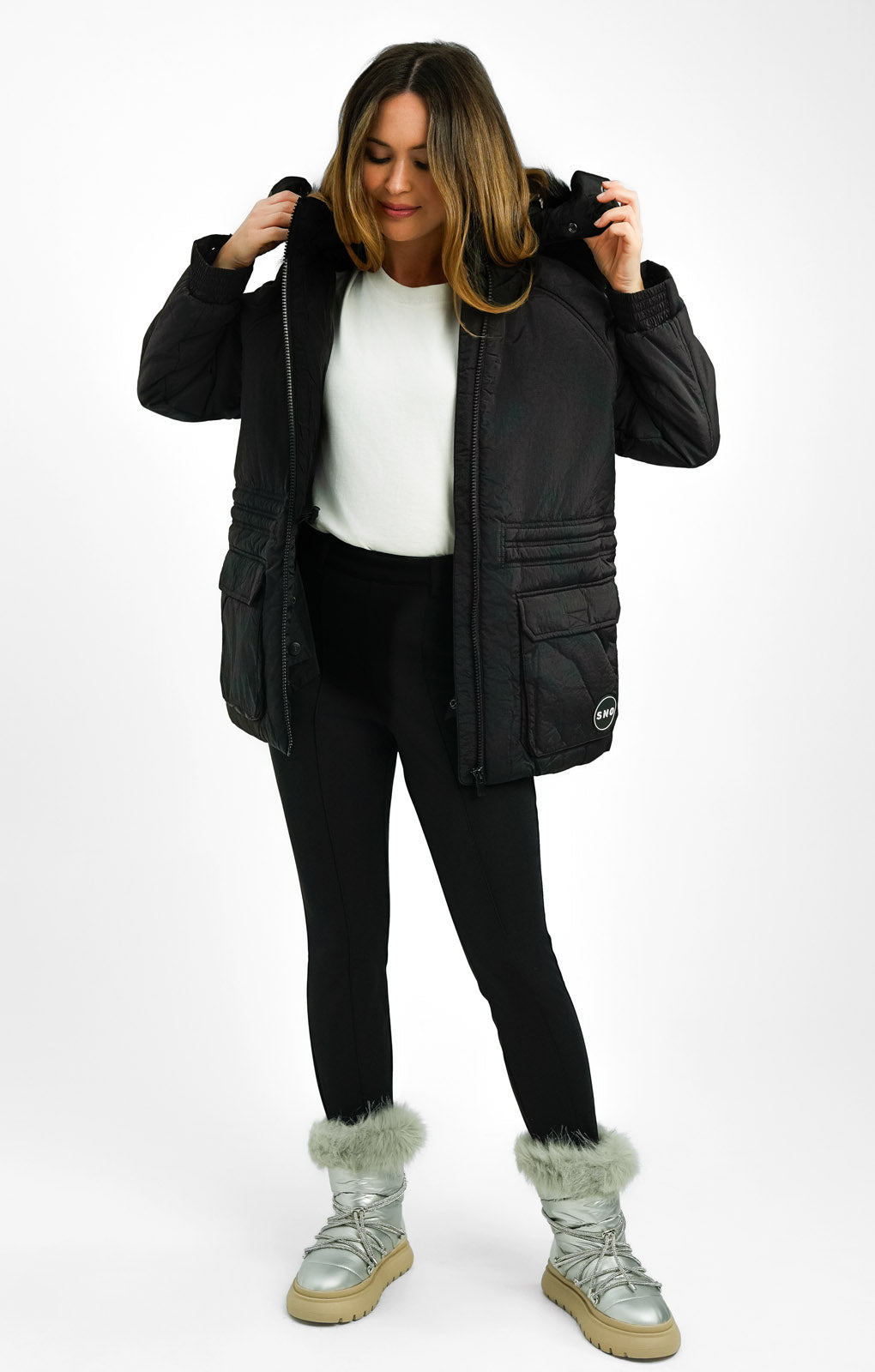 Topshop Petite Sno Ski Parka Coat With Fur Hood In Black