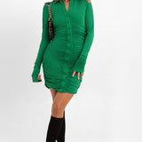 AX Paris Ruched Button Detail Midi Dress In Emerald Green