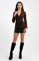 Collusion Slim Fit Blazer With Clasp Detail In Brown