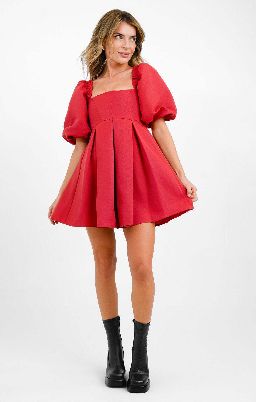 ASOS DESIGN Structured Prom Mini Dress With Curved Neckline Detail In Red