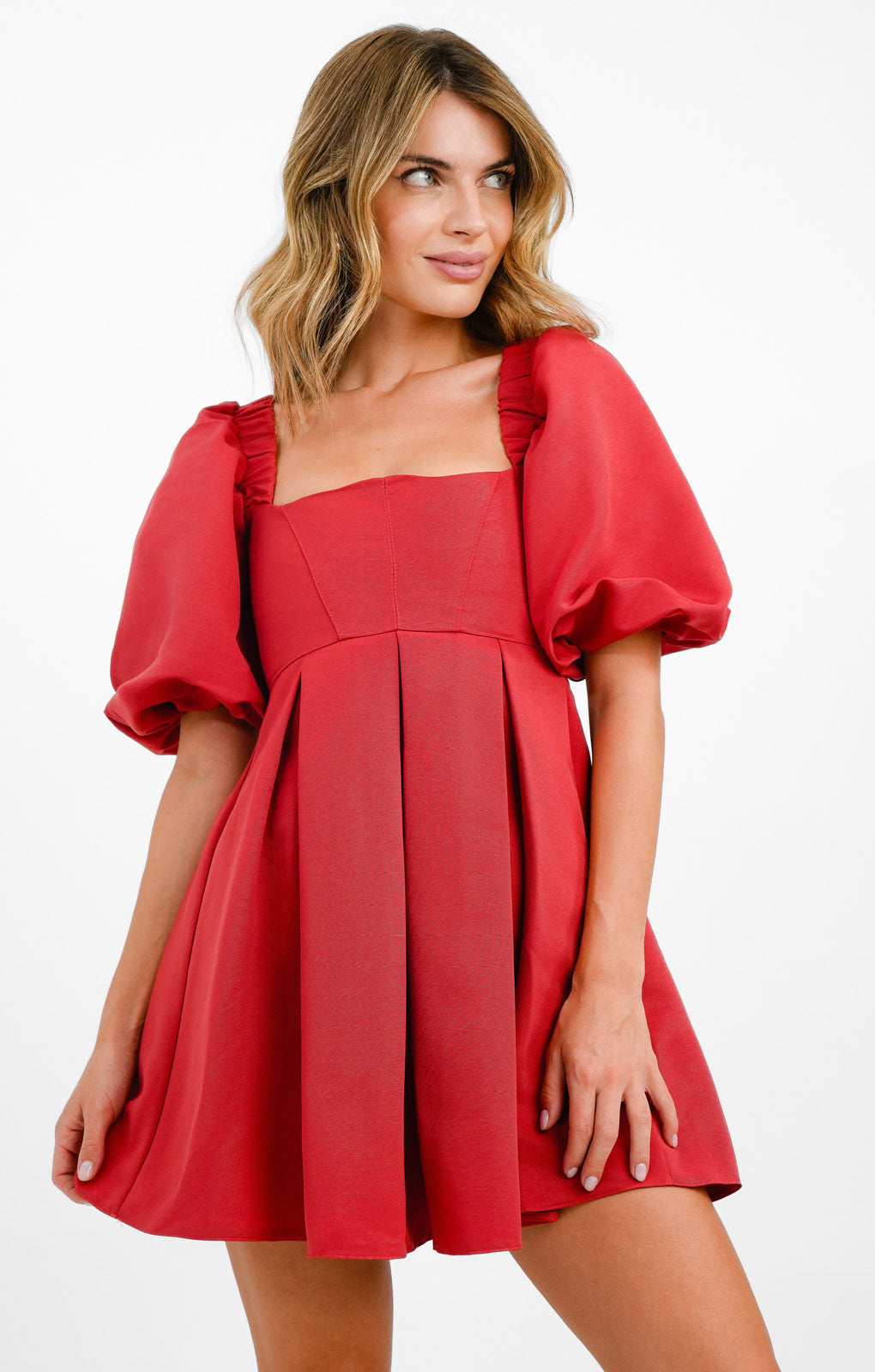 ASOS DESIGN Structured Prom Mini Dress With Curved Neckline Detail In Red