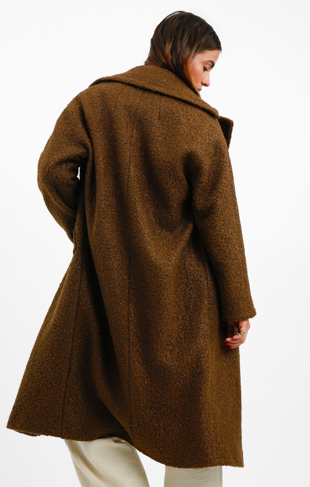 Helene Berman Double Breasted Boucle Coat In Brown