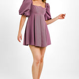 ASOS DESIGN Petite Structured Prom Mini Dress With Curved Neckline Detail In Mauve