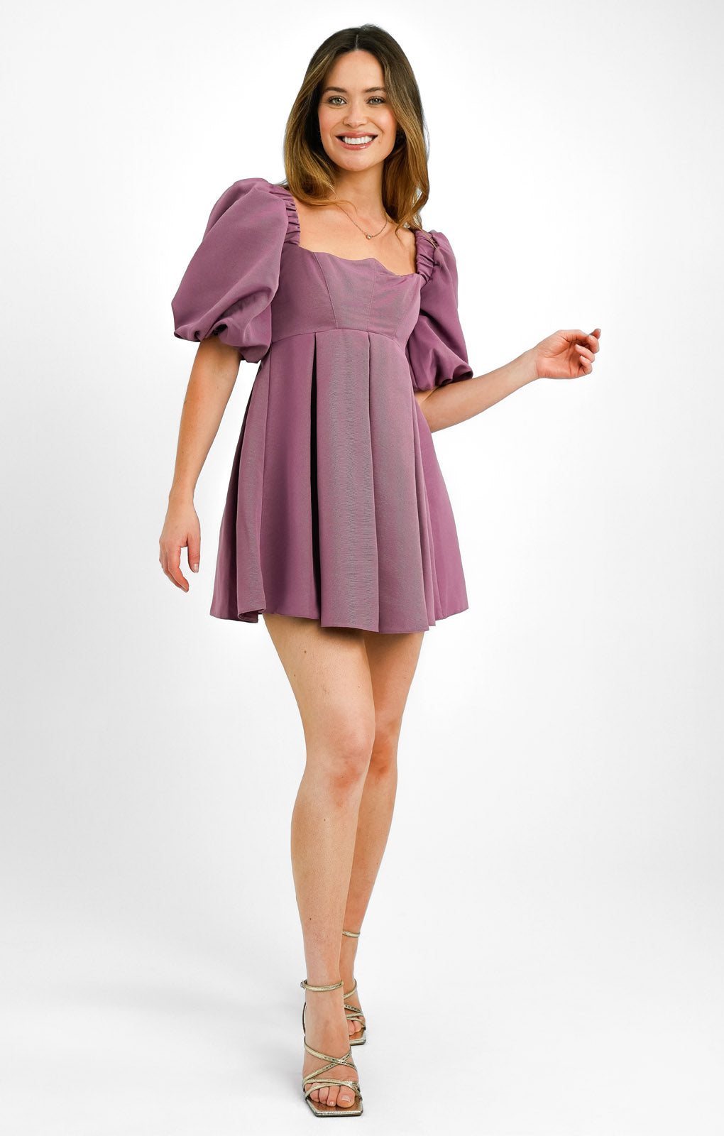 ASOS DESIGN Petite Structured Prom Mini Dress With Curved Neckline Detail In Mauve