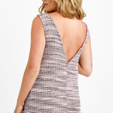 ASOS DESIGN Boucle Shift Mini Dress With Peplum In Pink With Pearl Buttons