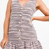 ASOS DESIGN Boucle Shift Mini Dress With Peplum In Pink With Pearl Buttons