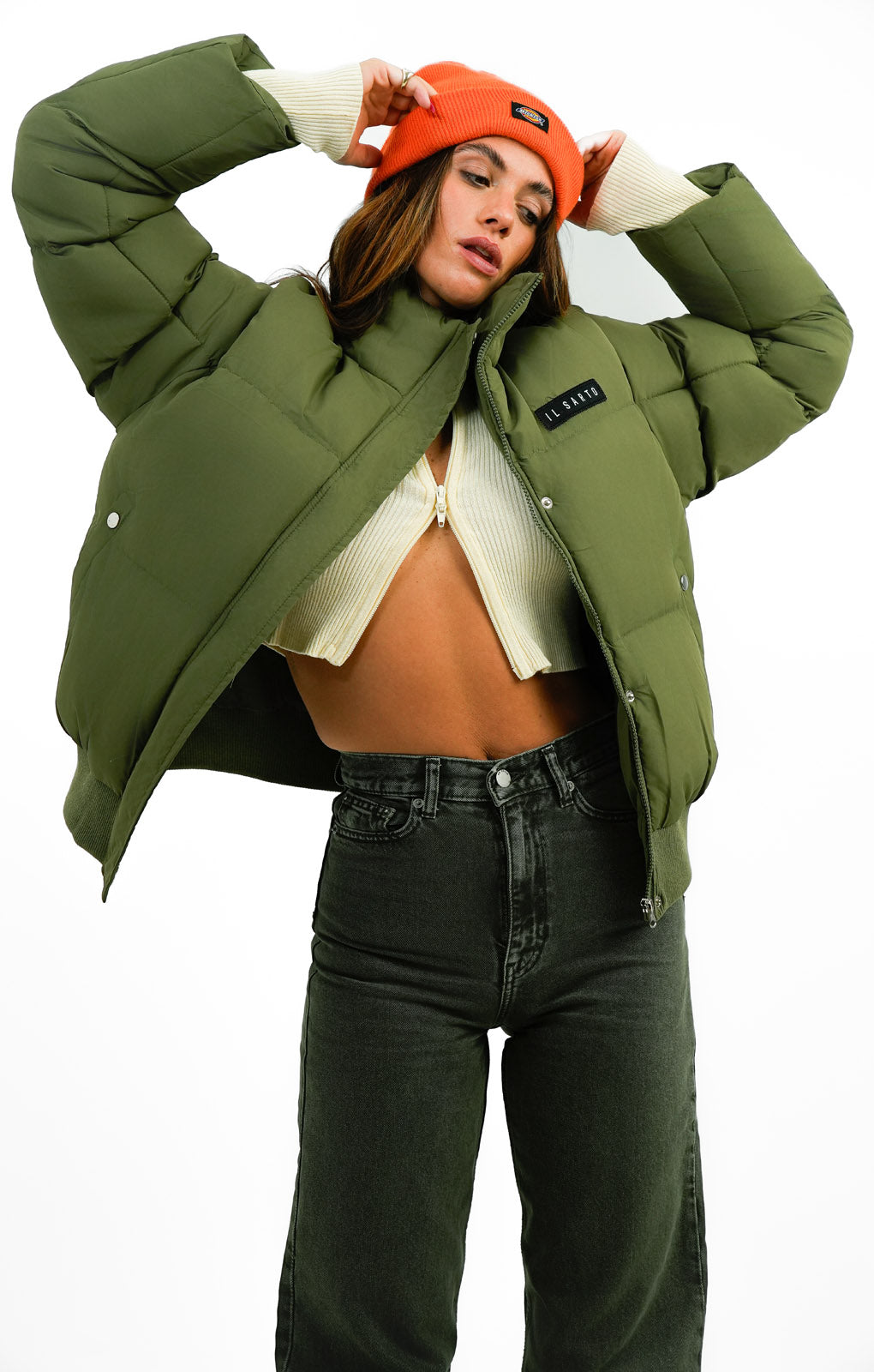 Il Sarto Puffer Jacket With Back Logo In Taupe
